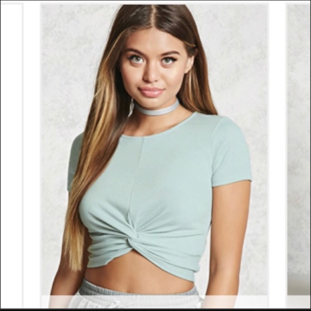 NWT F21 Twist-front Crop Top - seafoam sage green